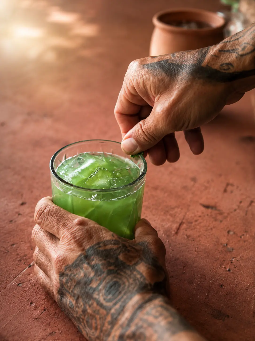 Coctel verde con hierbas frescas